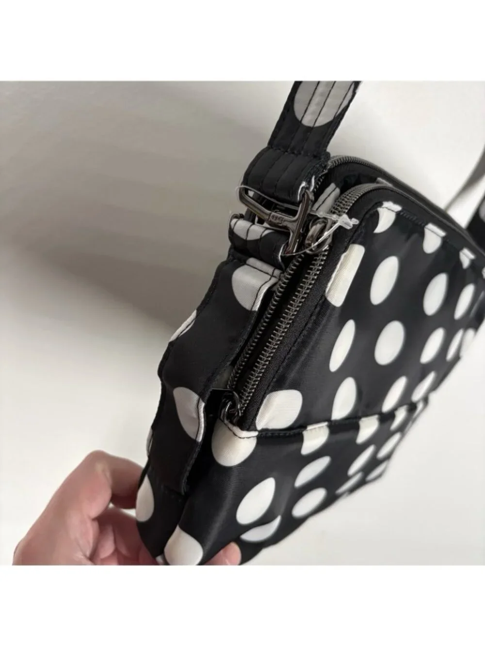 Lug Black White Polka Dot Adjustable Strap Travel Delta Crossbody Bag